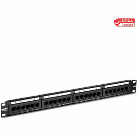 TRENDnet 24-Port Cat6 Unshielded Patch Panel, Wallmount or Rackmount, Compatible with Cat3,4,5,5e,6 Cabling, For Ethernet, Fast Ethernet, Gigabit Applications, Black, TC-P24C6 - TC-P24C6