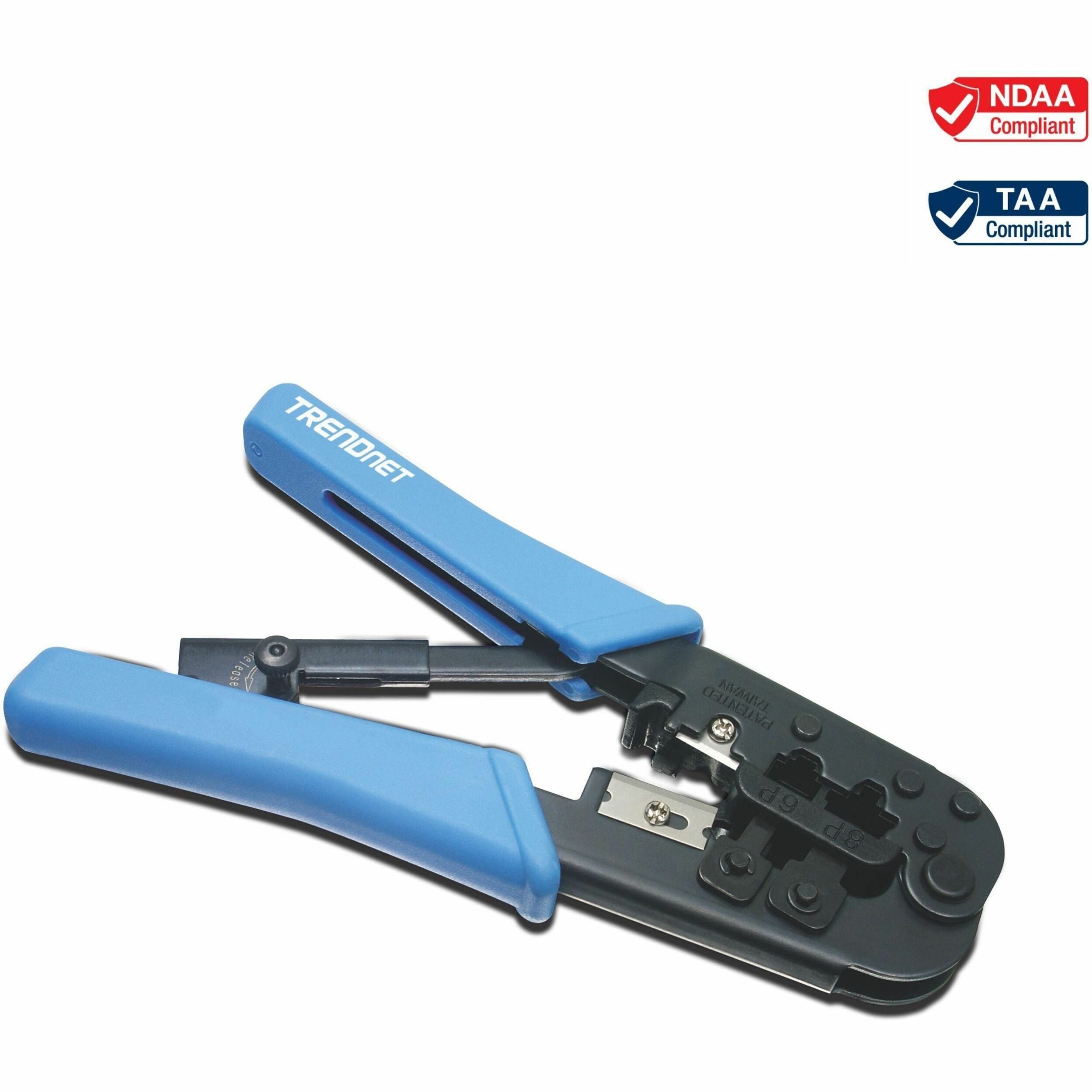 TRENDnet Crimping Tool, Crimp, Cut, And Strip Tool, For Any Ethernet or Telephone Cable, Built-In Cutter And Stripper, 8P-RJ-45 And 6P-RJ-12, RJ-11, All Steel Construction, Black, TC-CT68 - TC-CT68