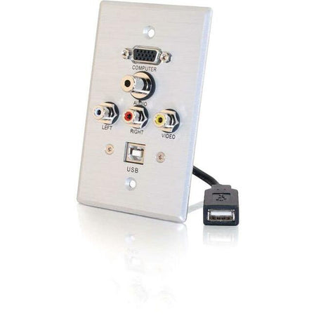 C2G Single Gang HD15 + 3.5mm + RCA A/V + USB Wall Plate - Brushed Aluminum - 40543