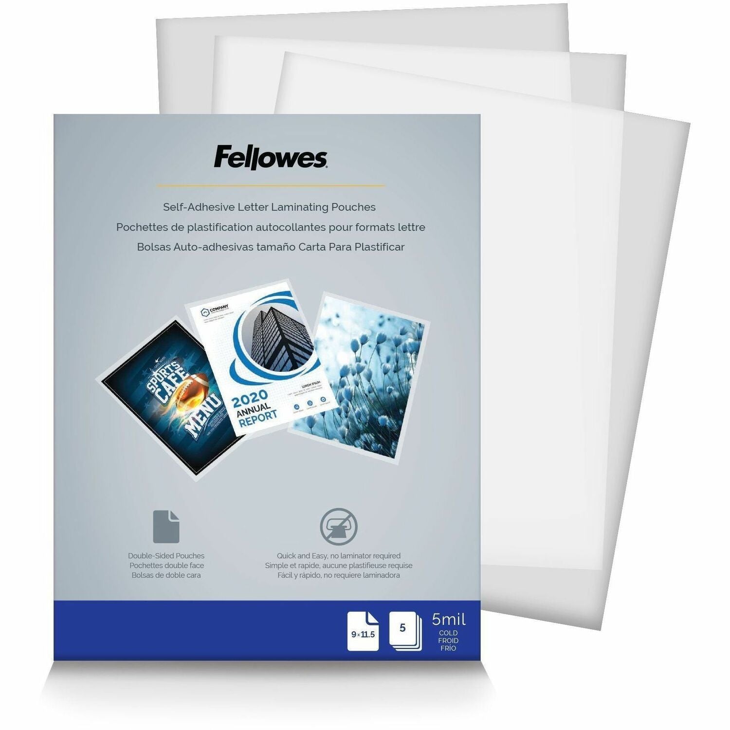 Fellowes Self-Adhesive Pouches - Letter, 5mil, 5 pack - 52205
