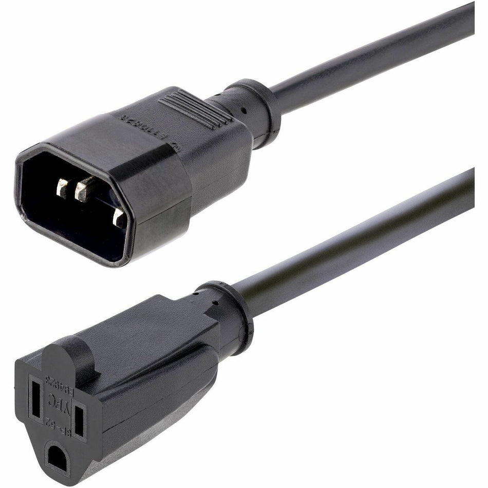 StarTech.com 1ft (0.3m) Power Extension Cord, IEC C14 to NEMA 5-15R, 10A 125V, 18AWG, Black, Outlet Extension Cable for Power Supplies - PAC100