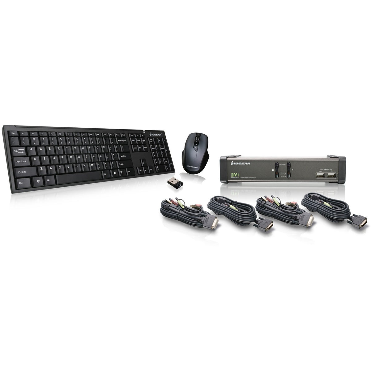 IOGEAR 2 Port DVI KVMP with cables and wireless keyboard / mouse combo - GCS1102-KM1
