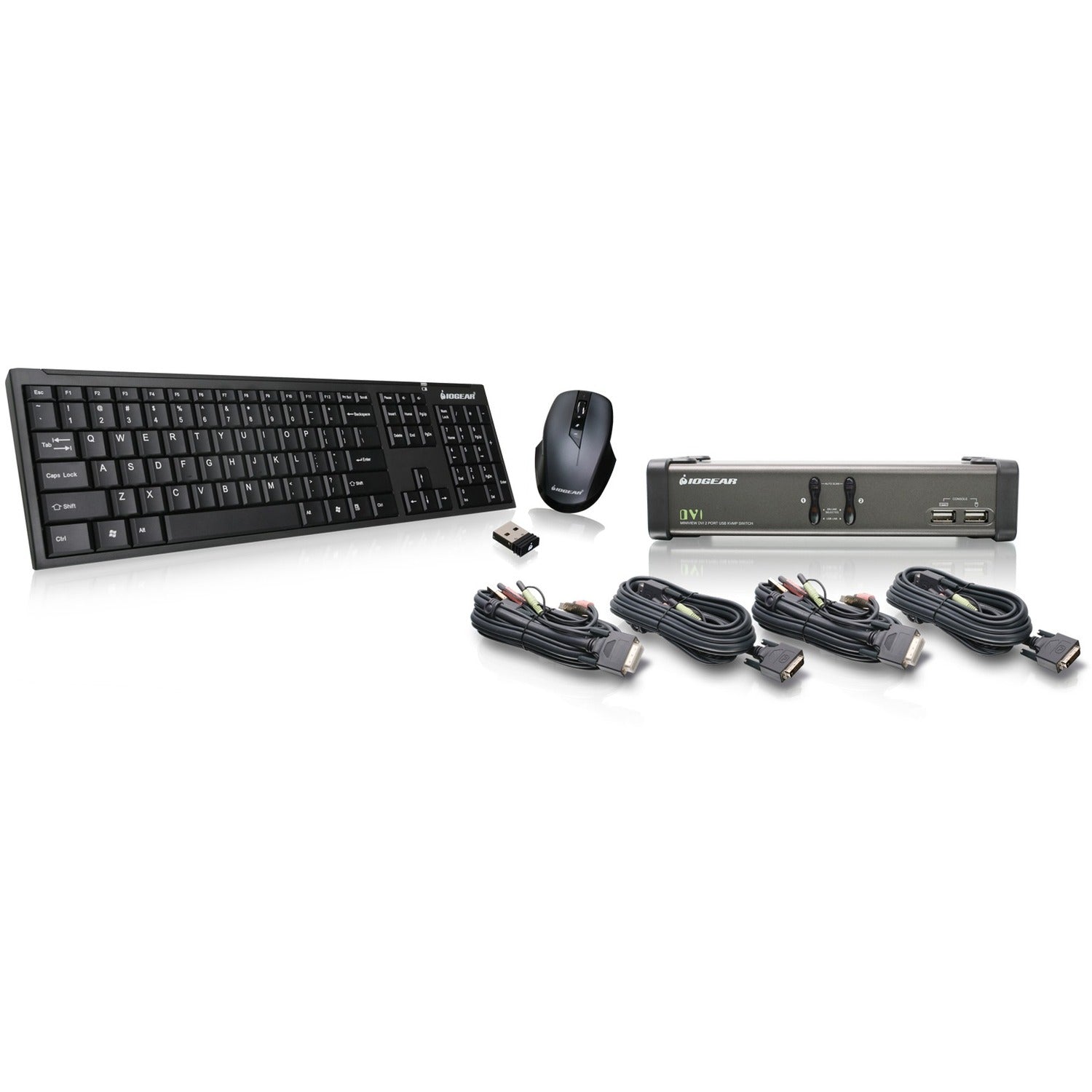 IOGEAR 2 Port DVI KVMP with cables and wireless keyboard / mouse combo - GCS1102-KM1