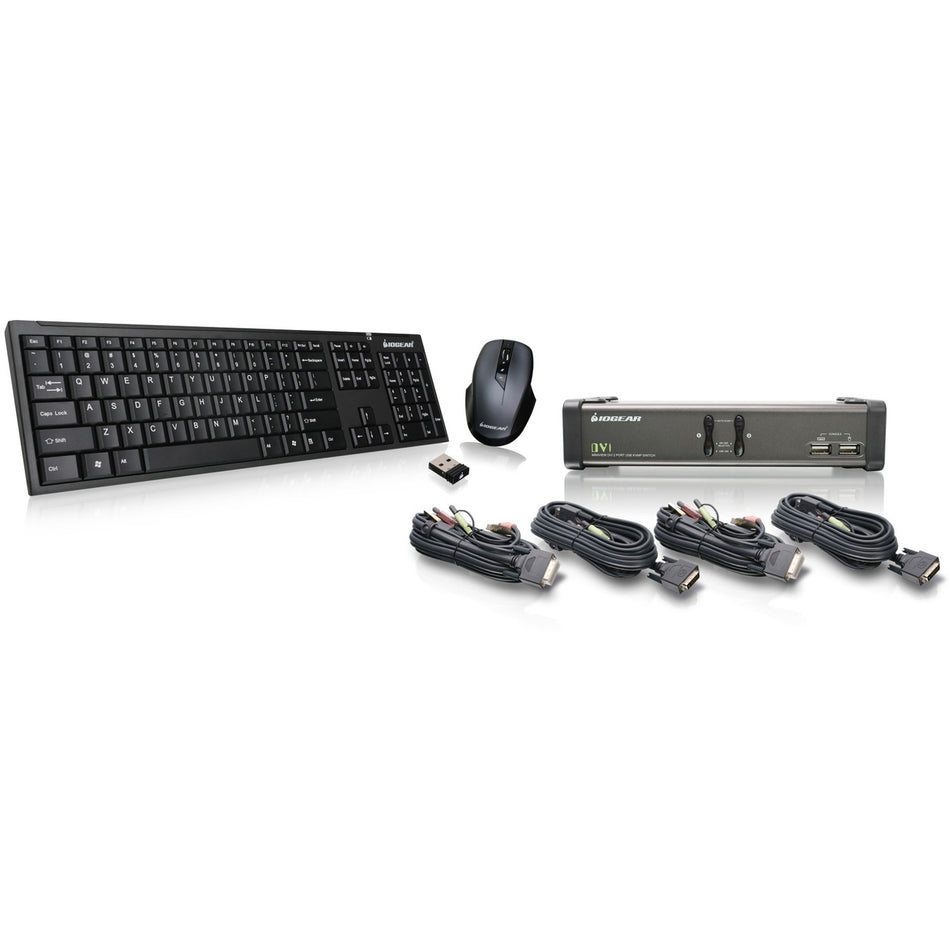 IOGEAR 2 Port DVI KVMP with cables and wireless keyboard / mouse combo - GCS1102-KM1