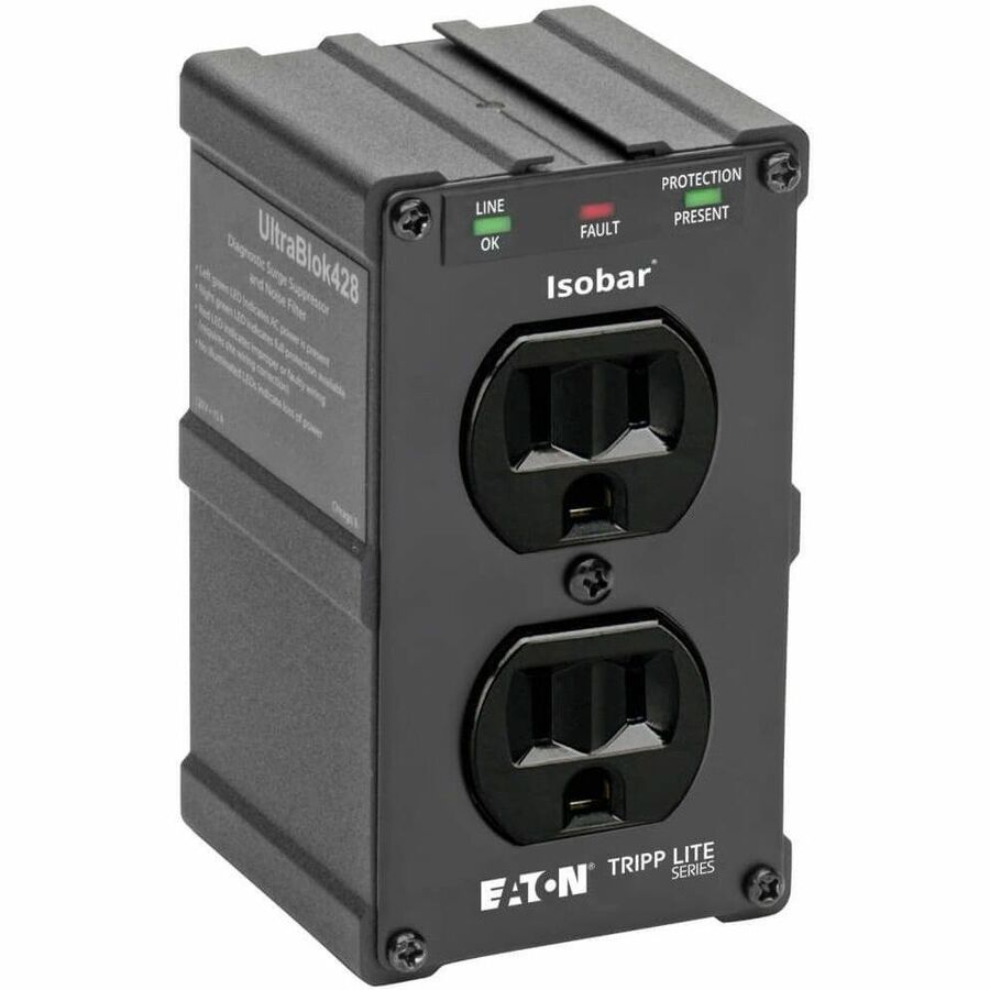 Eaton Tripp Lite Series Isobar 2-Outlet Surge Protector, Direct Plug-In, 1410 Joules, Diagnostic LEDs, Black Metal Housing - ULTRABLOK