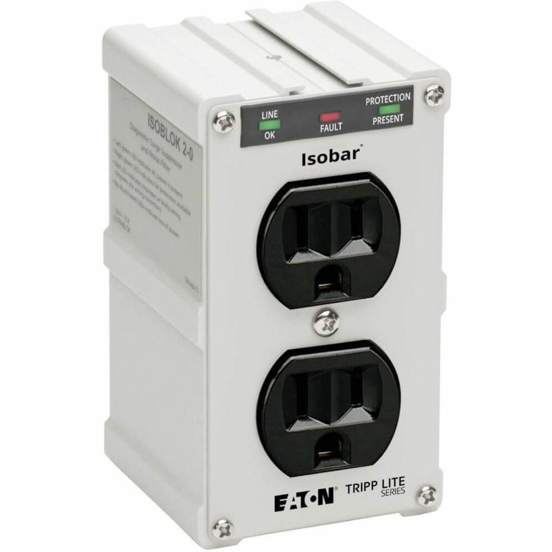 Eaton Tripp Lite Series Isobar 2-Outlet Surge Protector, Direct Plug-In, 1410 Joules, Diagnostic LEDs, Metal Housing - IBLOK2-0