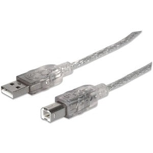 Manhattan Hi-Speed USB 2.0 A Male to B Male Device Cable, 10', Translucent Silver - 340458