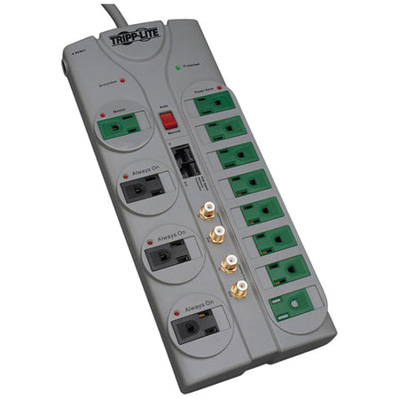 Tripp Lite by Eaton Eco-Surge 12-Outlet Home/Business Theater Surge Protector, 10 ft. (3.05 m) Cord, 3600 Joules - Accommodates 8 Transformers - TLP1210SATG