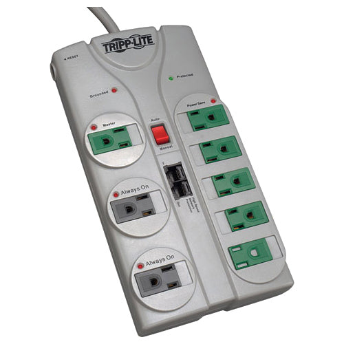 Tripp Lite by Eaton Eco-Surge 8-Outlet Surge Protector, 8 ft. (2.43 m) Cord, 2160 Joules, Diagnostic LEDs - TLP808NETG