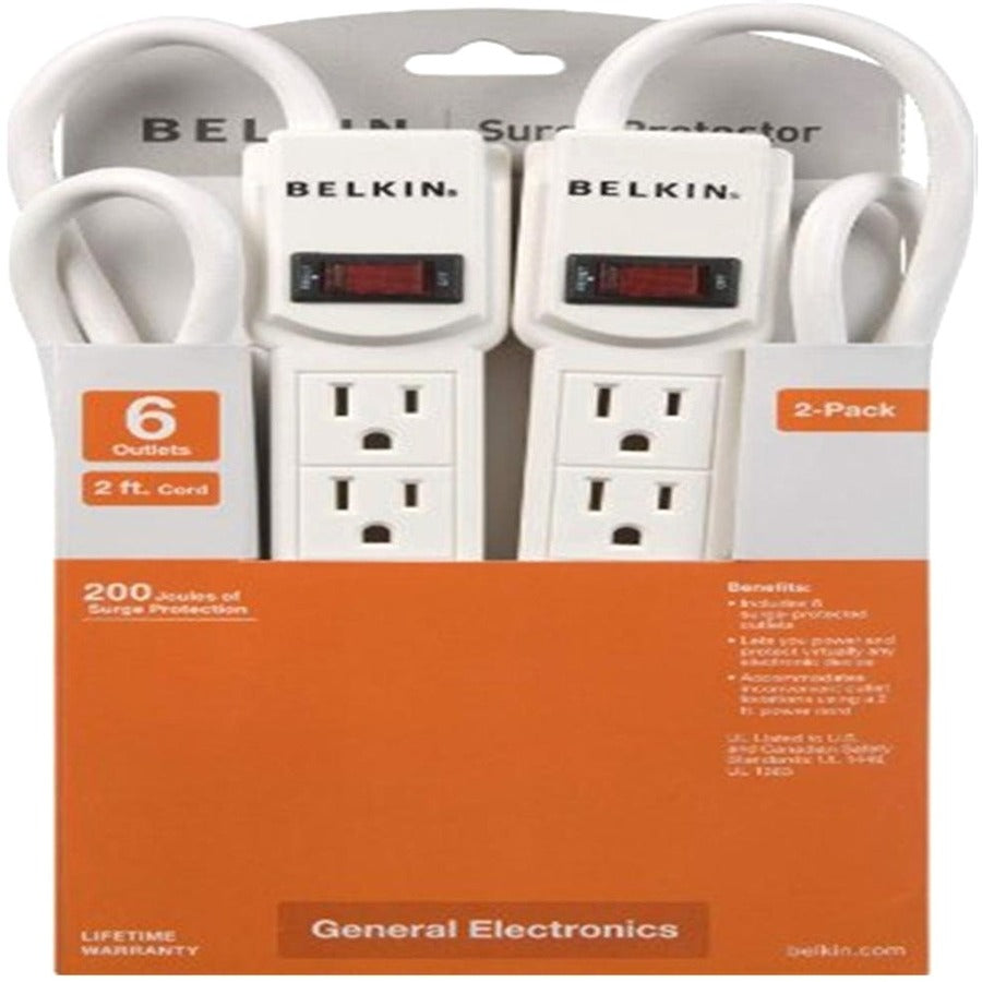 Belkin 6 Outlet Home and Office Surge Protector with 2ft Power Cord - 200 Joules - F5C048-2
