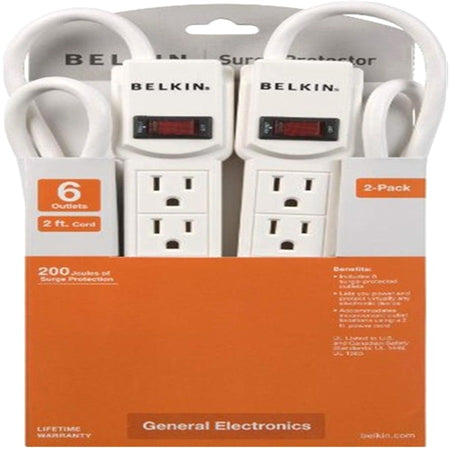 Belkin 6 Outlet Home and Office Surge Protector with 2ft Power Cord - 200 Joules - F5C048-2