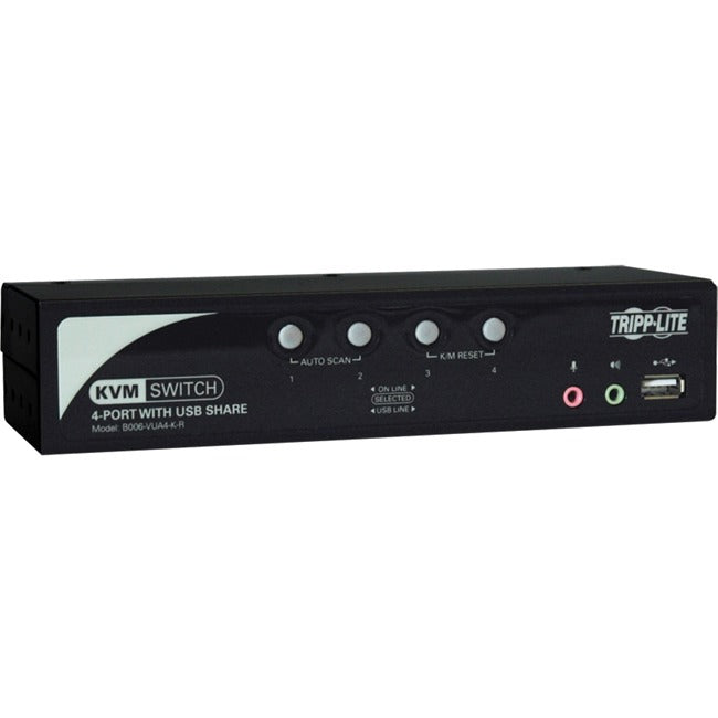 Tripp Lite by Eaton 4-Port Desktop KVM Switch Audio, 2-Port USB, On-Screen Display & Cables - B006-VUA4-K-R