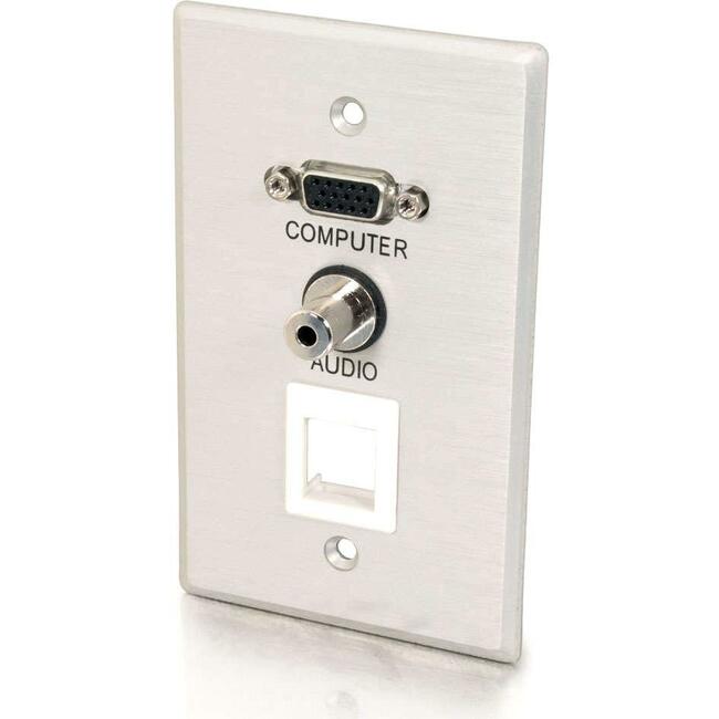 C2G VGA + 3.5mm Audio Pass Through Single Gang Wall Plate w/1 Keystone-Brushed Aluminum - 40572