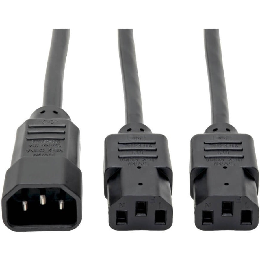 Eaton Tripp Lite Series C14 Male to C13 Female Splitter, PDU Style - C14 to 2x C13, 10A, 250V, 18 AWG, 6 ft. (1.83 m), Black - P004-006-2C13