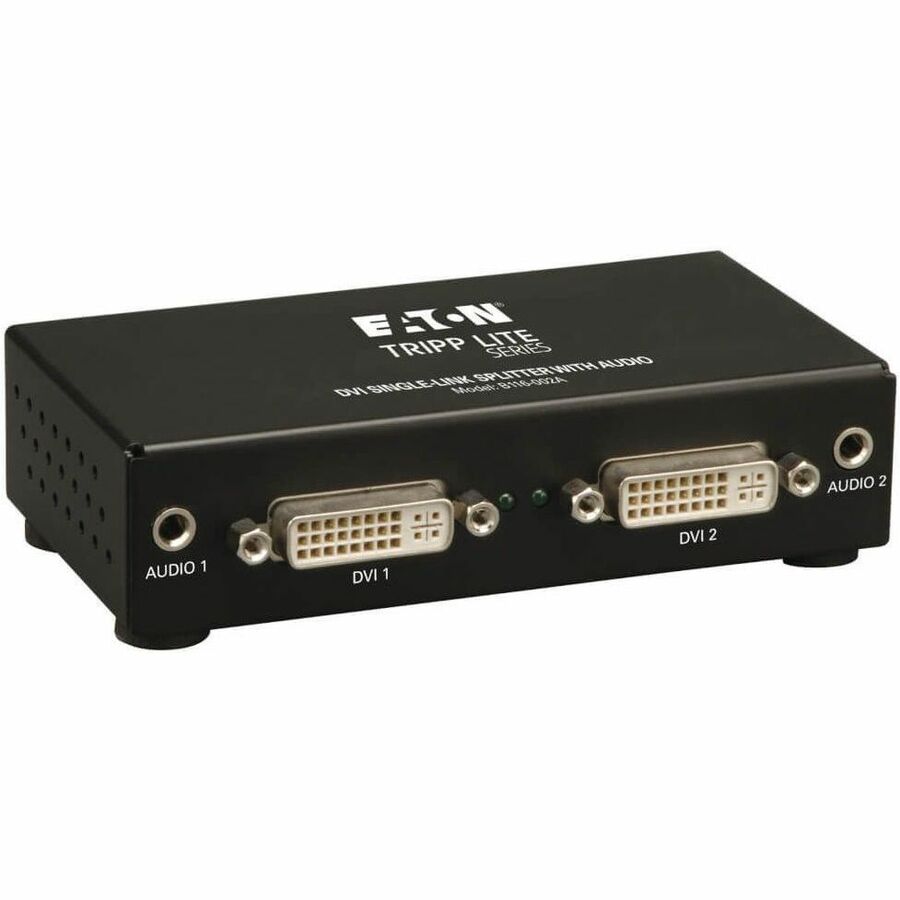 Eaton Tripp Lite Series 2-Port DVI Splitter with Audio and Signal Booster, Single-Link 1920x1200 at 60Hz/1080p (DVI F/2xF), TAA - B116-002A
