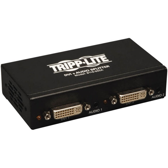 Tripp Lite by Eaton 2-Port DVI Splitter with Audio and Signal Booster, Single-Link 1920x1200 at 60Hz/1080p (DVI F/2xF), TAA - B116-002A