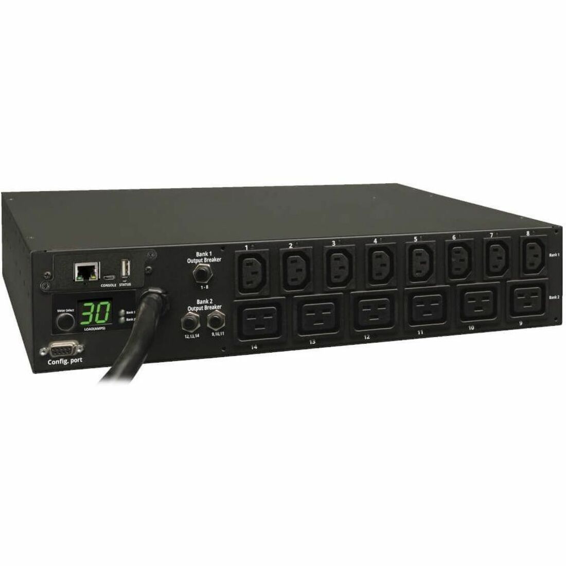 Tripp Lite by Eaton PDU 5.5kW Single-Phase Switched PDU - LX Interface 208/230V Outlets (8 C13 & 6 C19) L6-30P Input 15 ft. (4.57 m) Cord 2U Rack-Mount TAA - PDUMH30HV19NET