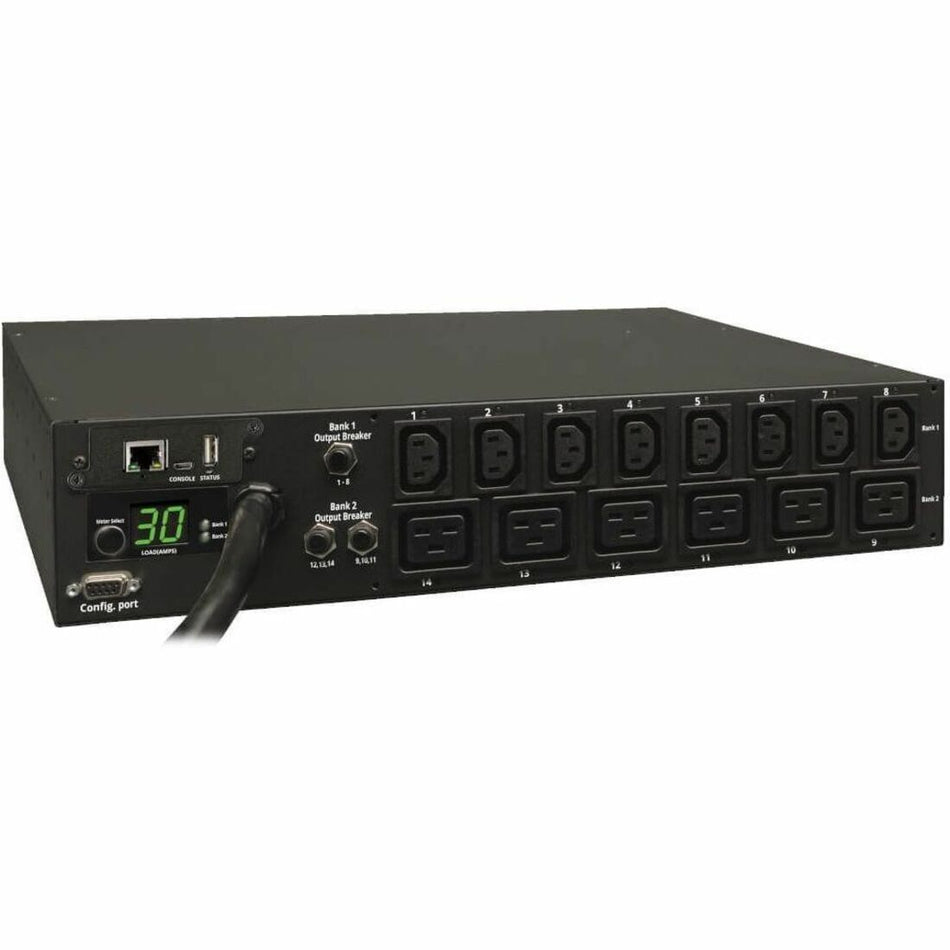 Tripp Lite by Eaton PDU 5.5kW Single-Phase Switched PDU - LX Interface 208/230V Outlets (8 C13 & 6 C19) L6-30P Input 15 ft. (4.57 m) Cord 2U Rack-Mount TAA - PDUMH30HV19NET