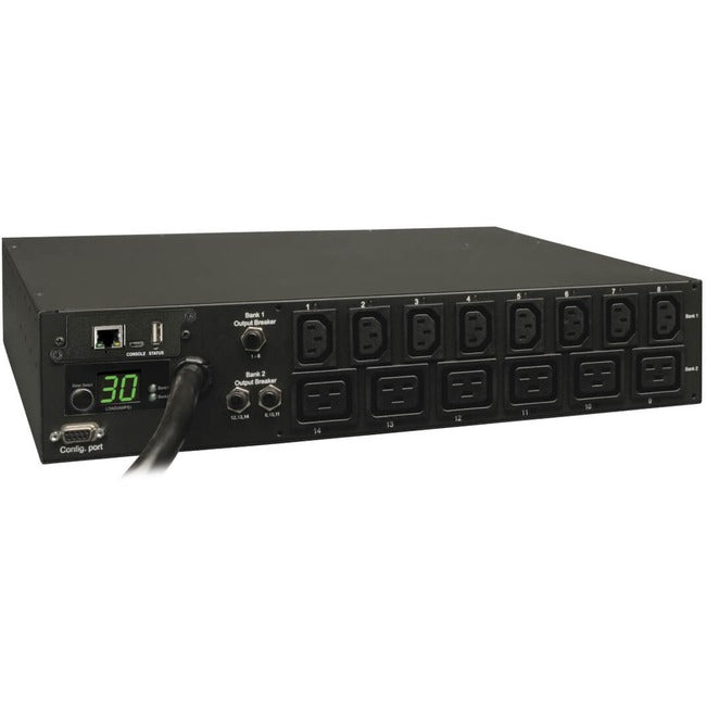 Tripp Lite by Eaton 5.5kW Single-Phase Switched PDU - LX Interface, 208/230V Outlets (8 C13 & 6 C19), L6-30P Input, 15 ft. (4.57 m) Cord, 2U Rack-Mount, TAA - PDUMH30HV19NET