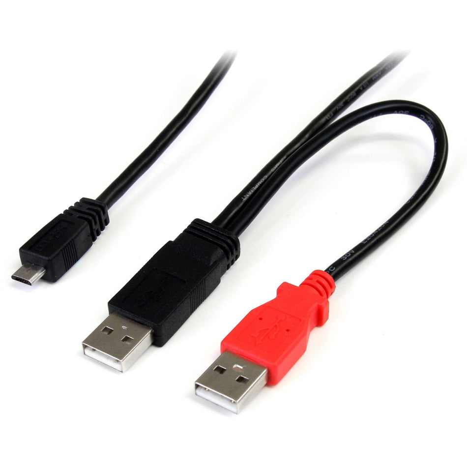 StarTech.com 1 ft USB Y Cable for External Hard Drive - Dual USB A to Micro B - USB2HAUBY1