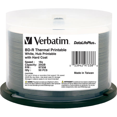 BD-R 25GB 16X DataLifePlus White Thermal Printable, Hub Printable - 50pk Spindle - 97338