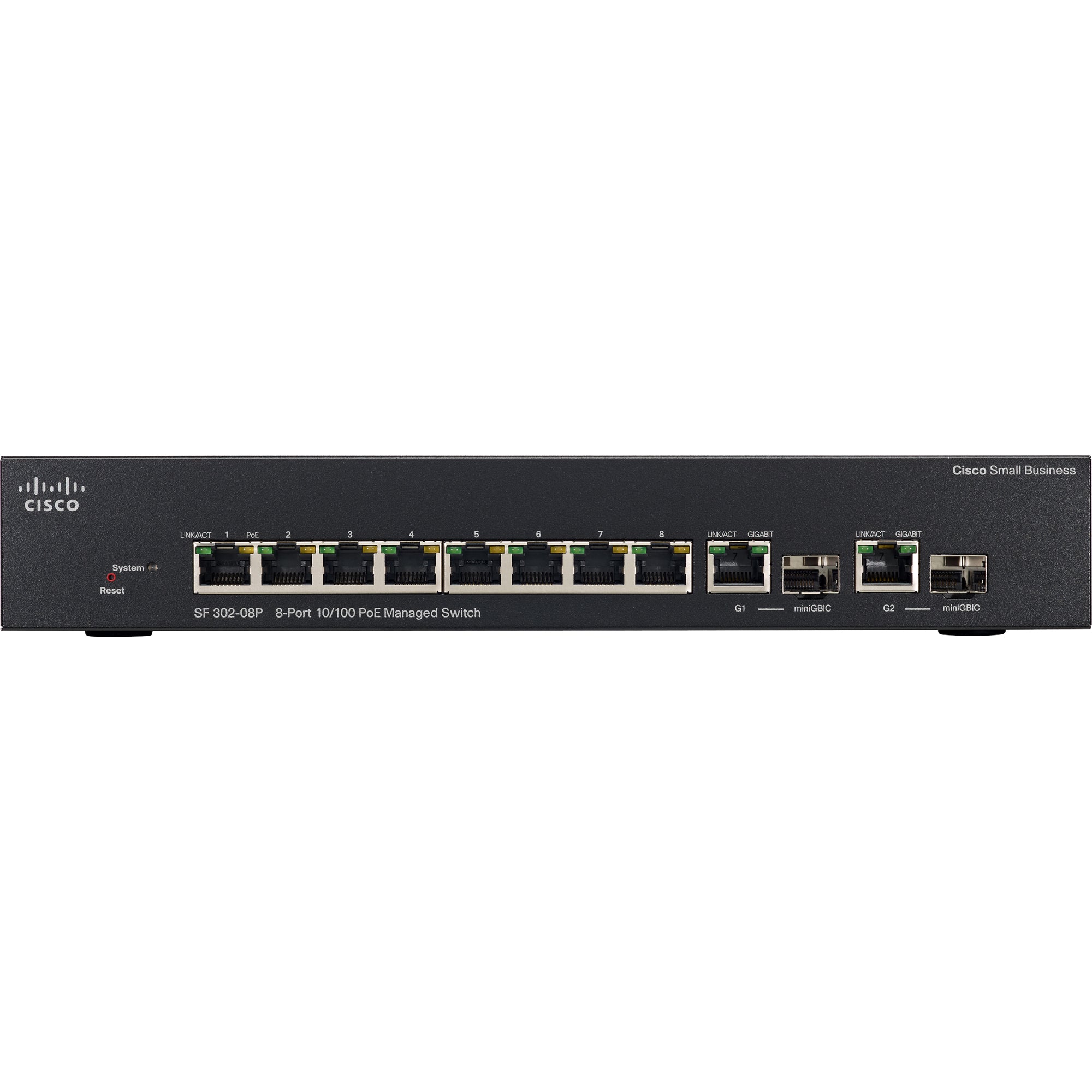 Cisco 8-Port 10/100 PoE Managed Switch w/Gig Uplinks - SRW208P-K9-NA