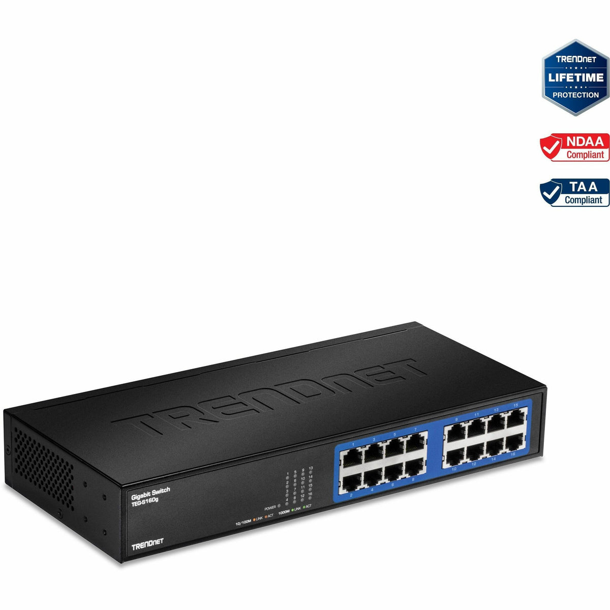 TRENDnet 6-Port Unmanaged Gigabit GREENnet Desktop Metal Switch, Ethernet-Network Switch, 16 x 10-100-1000 RJ-45 Ports, 32 Gbps Forwarding Capacity, Lifetime Protection, Black, TEG-S16DG - TEG-S16DG