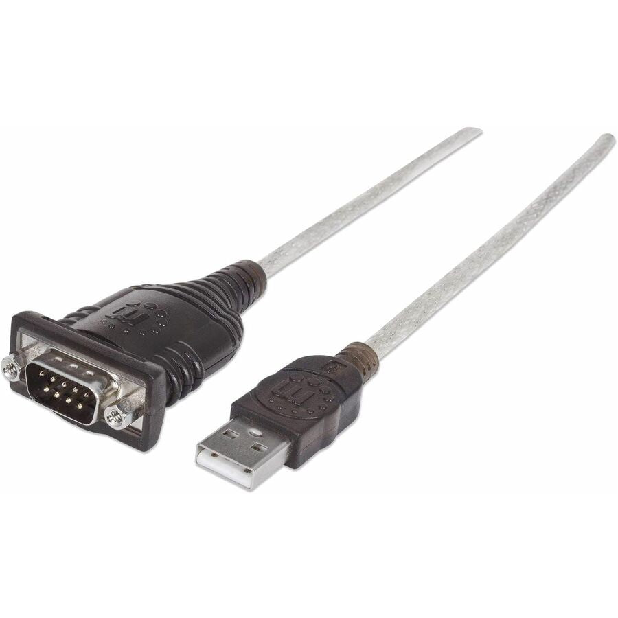 USB-A to Serial Converter cable, 45cm, Male to Male, Serial/RS232/COM/DB9, Prolific PL-2303RA Chip, Black/Silver cable, Three Year Warranty, Equivalent to ICUSB232V2. - 205153