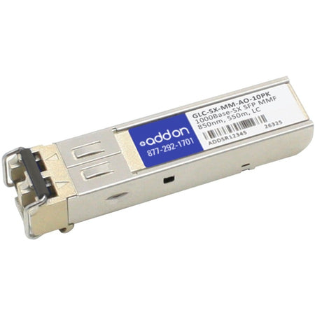 AddOn 10-Pack of Cisco GLC-SX-MM Compatible TAA Compliant 1000Base-SX SFP Transceiver (MMF, 850nm, 550m, LC) - GLC-SX-MM-AO-10PK