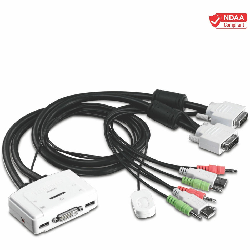 TRENDnet 2-Port DVI USB KVM Switch and Cable Kit with Audio, Manage Two PC's, USB 2.0, Hot-Plug, Auto-Scan, Hot-Keys, Windows/Linux/Mac Compliant, TK-214i - TK-214i