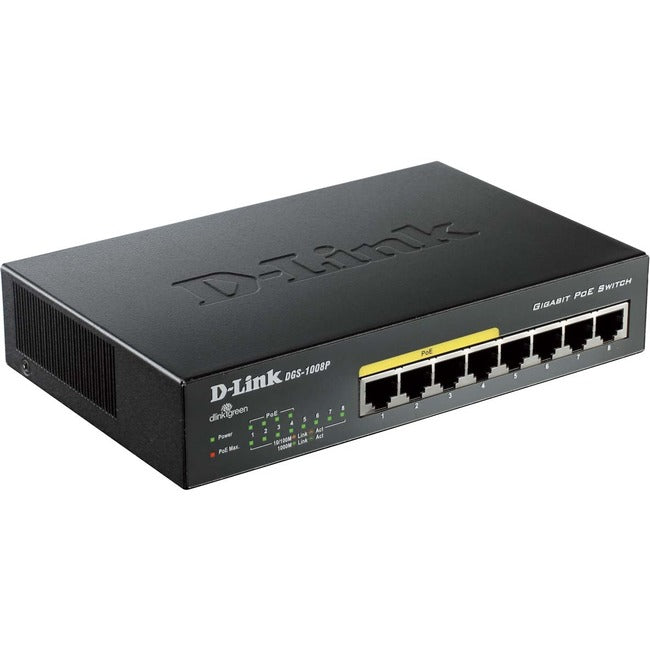 D-Link DGS-1008P 8-Port Gigabit Metal Desktop Switch with 4 PoE Ports - DGS-1008P