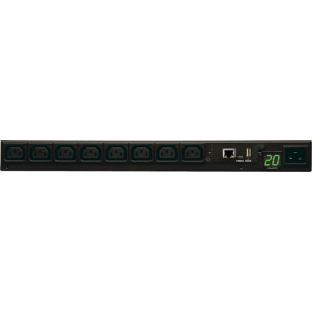 Tripp Lite by Eaton 3.7kW Single-Phase 208/230V Monitored PDU - LX Platform, 8 C13 Outlets, C20 Input with L6-20P Adapter, 2.4m Cord, 1U Rack-Mount - PDUMNH20HV