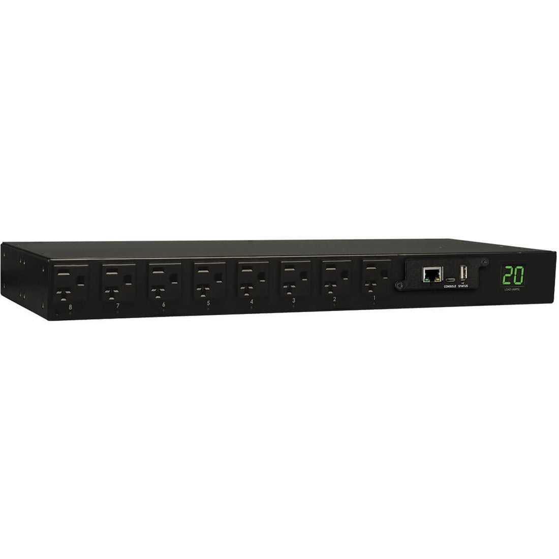 Tripp Lite by Eaton 1.9kW Single-Phase Switched PDU - LX Interface, 120V Outlets (16 5-15/20R), L5-20P/5-20P Input, 12 ft. (3.66 m) Cord, 1U Rack-Mount, TAA - PDUMH20NET