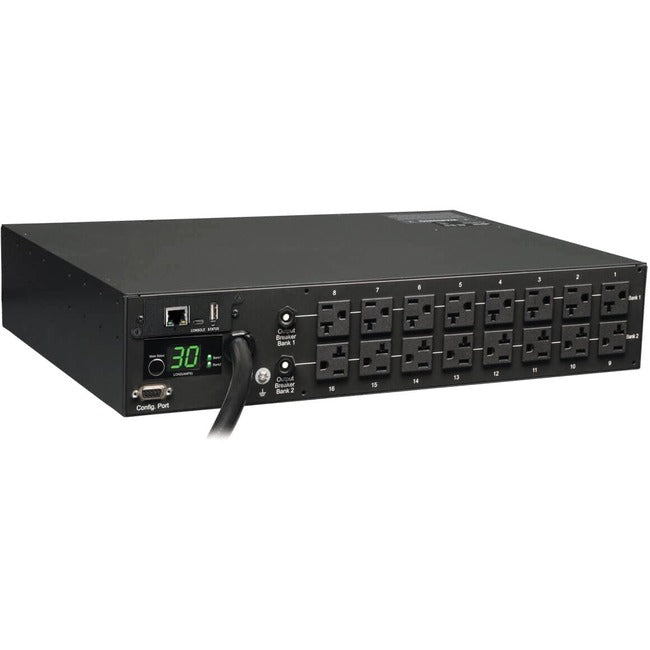 Tripp Lite by Eaton 2.9kW Single-Phase Monitored PDU - 120V Outlets (16 5-15/20R), L5-30P, 10 ft. (3.05 m) Cord, 2U Rack-Mount, TAA - PDUMNH30