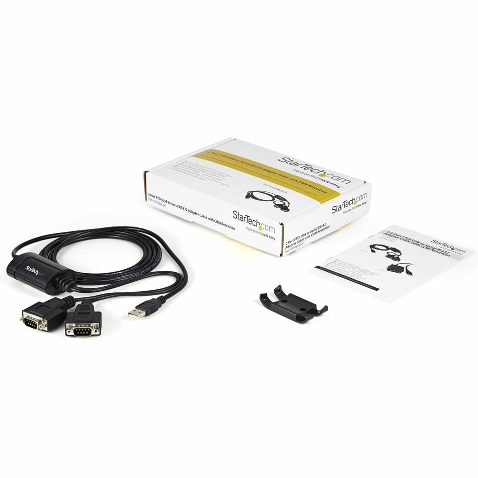 StarTech.com 6ft (1.8m) 2-Port FTDI USB to Serial RS232 Adapter Cable with COM Retention, USB to RS232 Adapter - TAA - ICUSB2322F