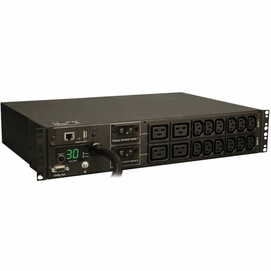 Eaton 5.5kW Single-Phase Monitored PDU with LX Platform Interface, 208/230V Outlets (12-C13 and 4-C19), L6-30P, 12 ft. (3.66 m) Cord, 2U Rack-Mount, TAA - PDUMNH30HV
