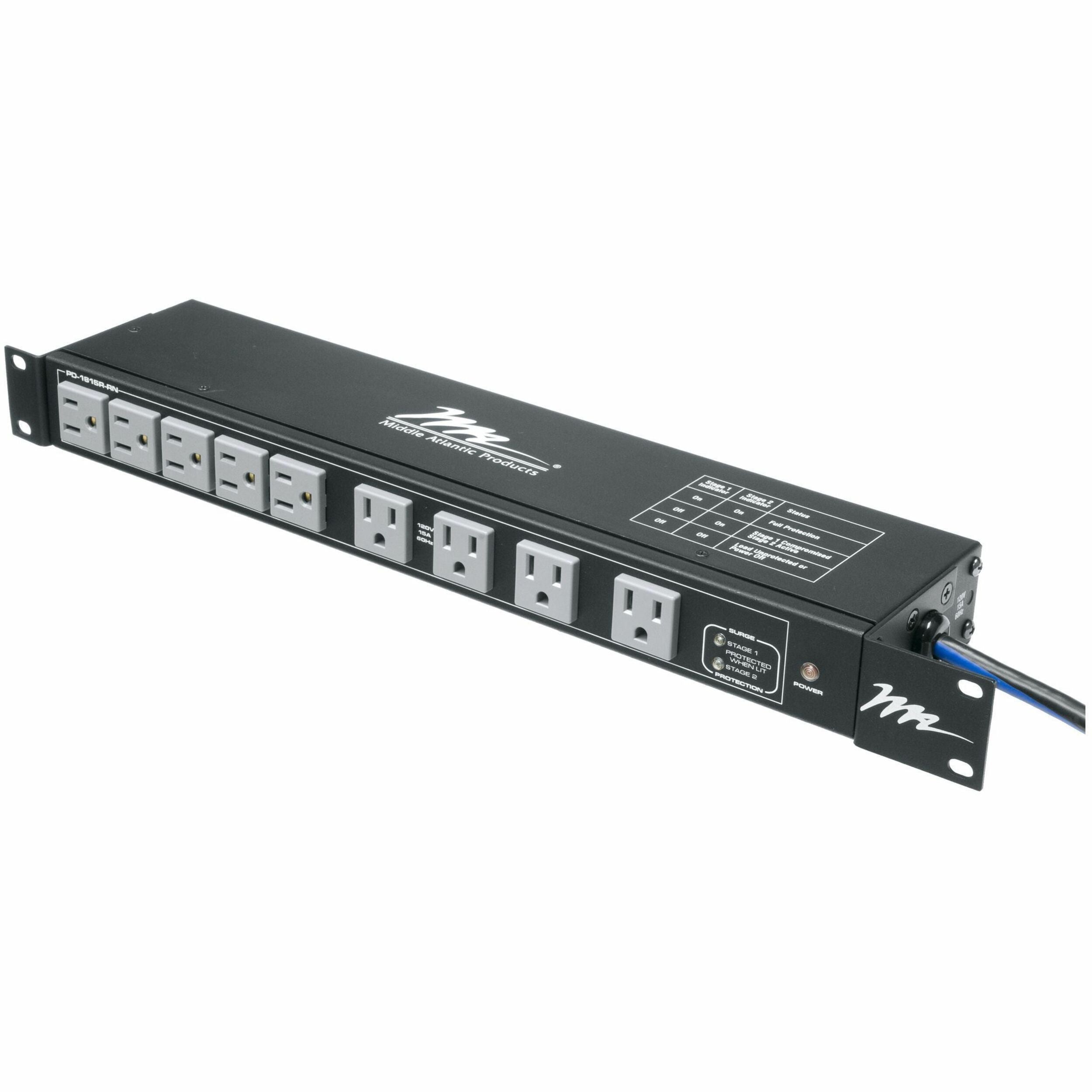 Middle Atlantic Multi-Mount PDU - 15 Amp, 18 Outlet Power Distribution Unit - 2-Stage Surge Protection - PD-1815R-RN