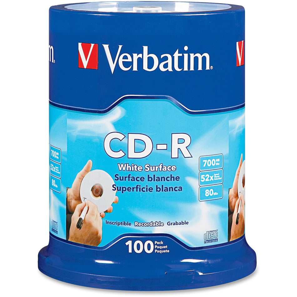 Verbatim CD-R 700MB 52X with Blank White Surface - 100pk Spindle - 94712