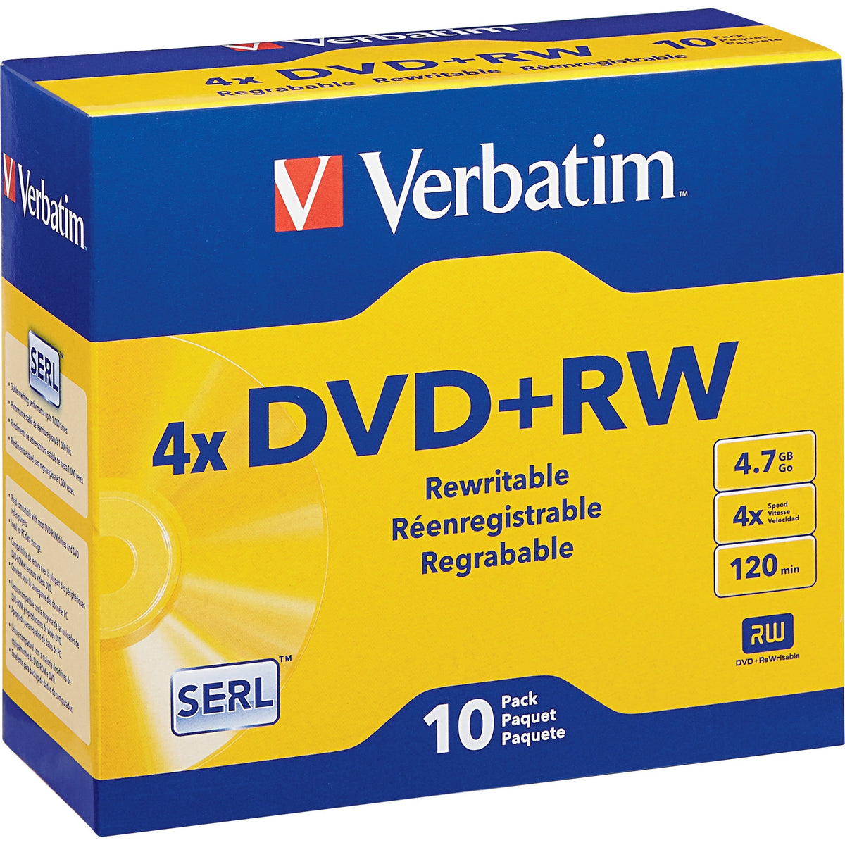 Verbatim DataLifePlus 94839 DVD Rewritable Media - DVD+RW - 4x - 4.70 GB - 10 Pack Slim Case - Silver - 94839
