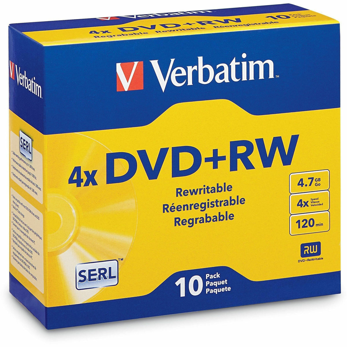 Verbatim DataLifePlus 94839 DVD Rewritable Media - DVD+RW - 4x - 4.70 GB - 10 / Pack - Silver - 94839