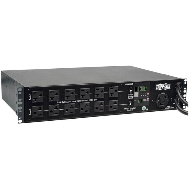 Tripp Lite by Eaton 2.9kW Single-Phase Local Metered Automatic Transfer Switch PDU, 2 120V L5-30P Inputs, 24 5-15/20R & 1 L5-30R Outputs, 2U, TAA - PDUMH30AT