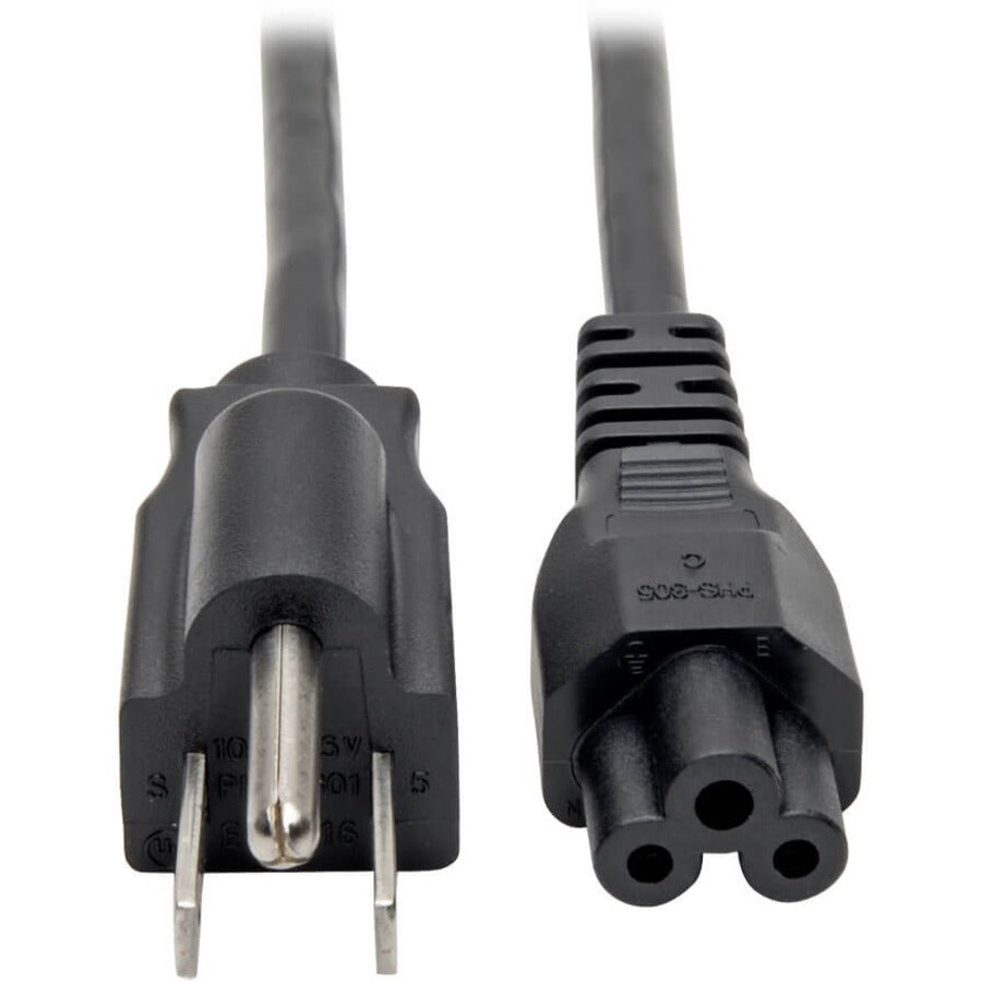 Eaton Tripp Lite Series 3-Slot Power Cord, NEMA 5-15P to C5 - Laptop/Notebook, 7A, 125V, 18 AWG, 6 ft. (1.8 m), Black - P013-006