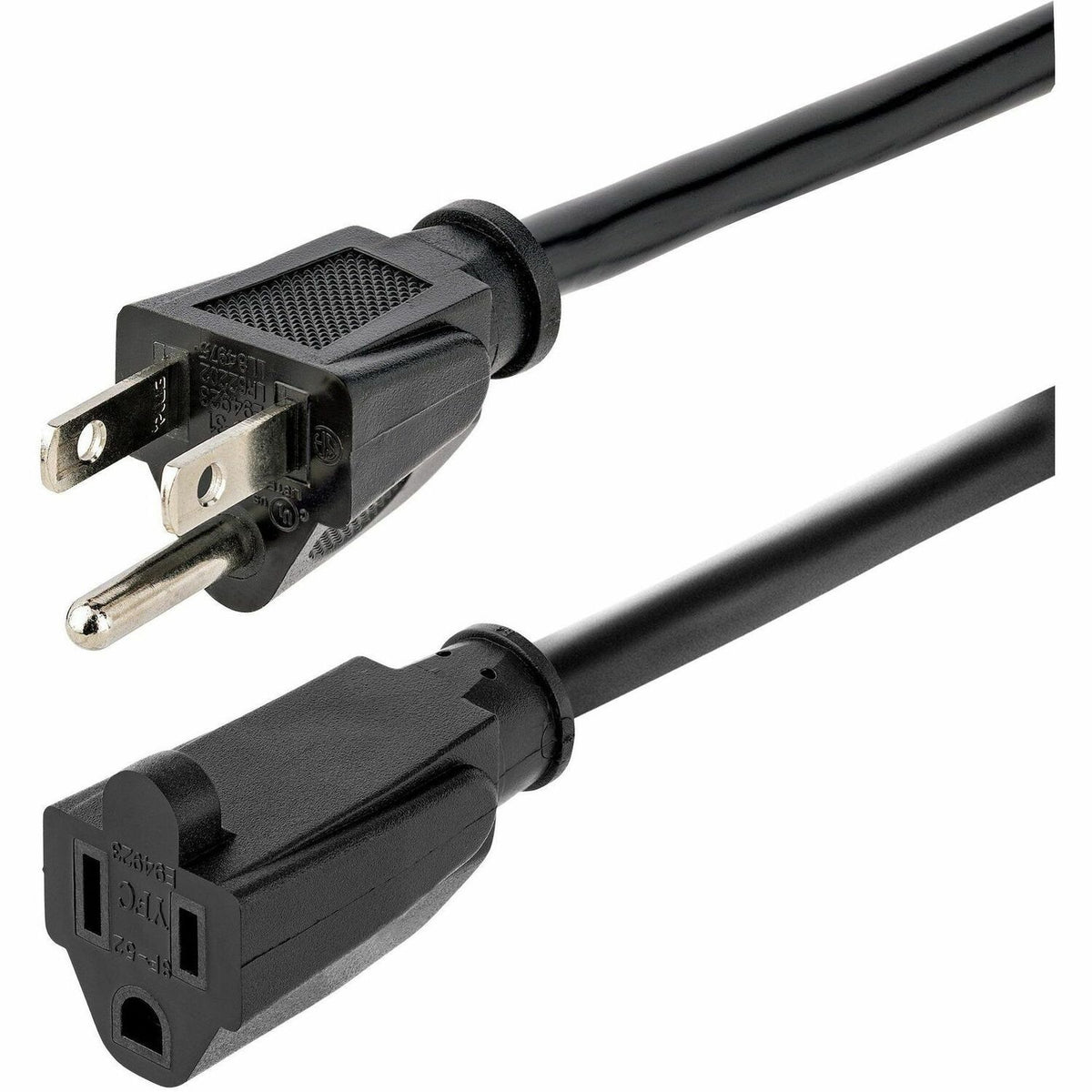 StarTech.com 10ft (3m) Heavy Duty Extension Cord, NEMA5-15R to NEMA5-15P Black Extension Cord, 15A 125V, 14AWG, Heavy Gauge Power Cable - PAC1011410