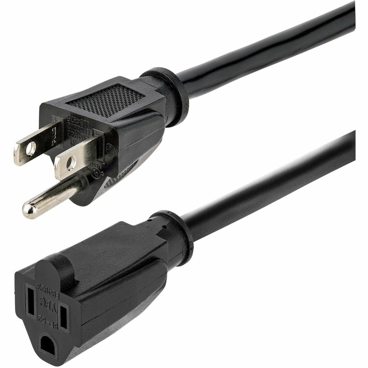 StarTech.com 10ft (3m) Heavy Duty Extension Cord, NEMA5-15R to NEMA5-15P Black Extension Cord, 15A 125V, 14AWG, Heavy Gauge Power Cable - PAC1011410