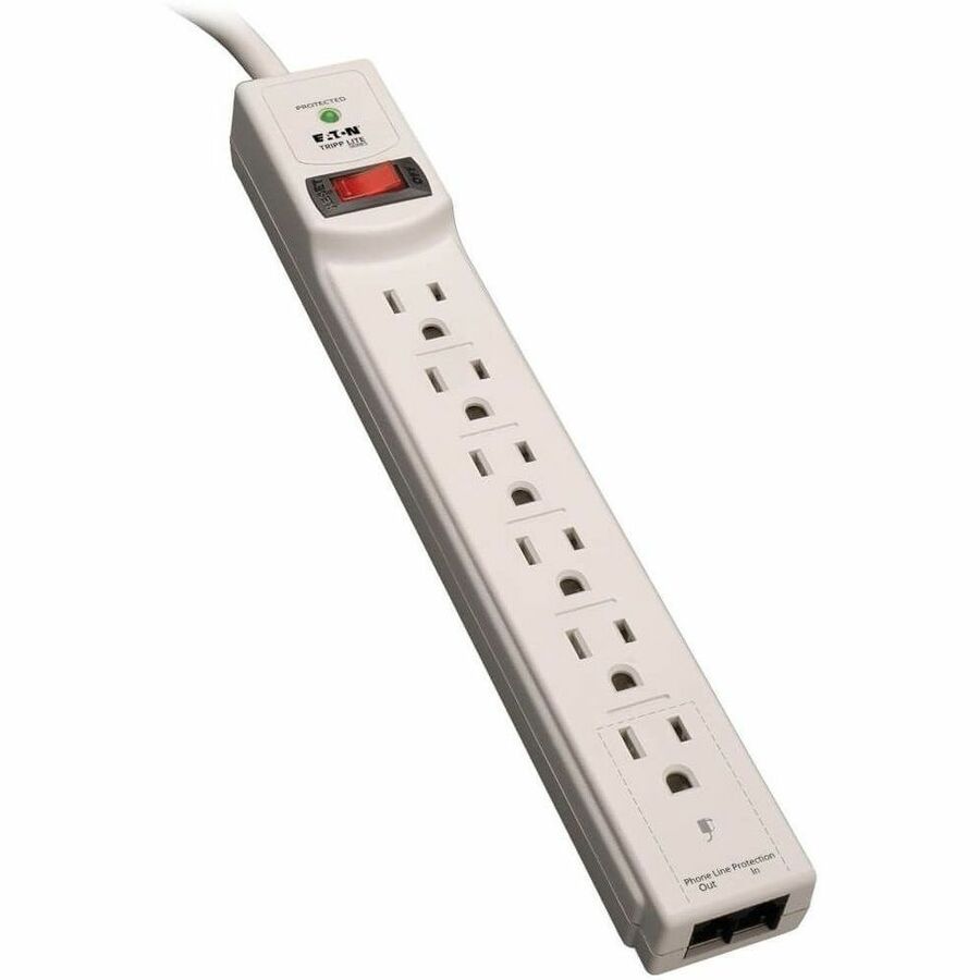 Eaton Tripp Lite Series Protect It! 6-Outlet Surge Protector, 8 ft. (2.43 m) Cord, 990 Joules, Tel/Modem Protection, Gray Housing - TLP608TEL