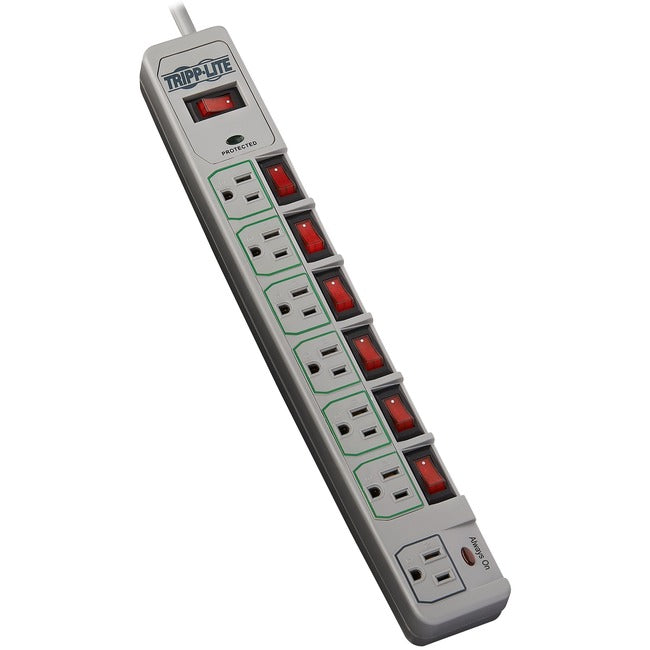 Tripp Lite by Eaton Eco-Surge 7-Outlet Surge Protector, 6 ft. (1.83 m) Cord, 1080 Joules, Individually-Controlled - TLP76MSG