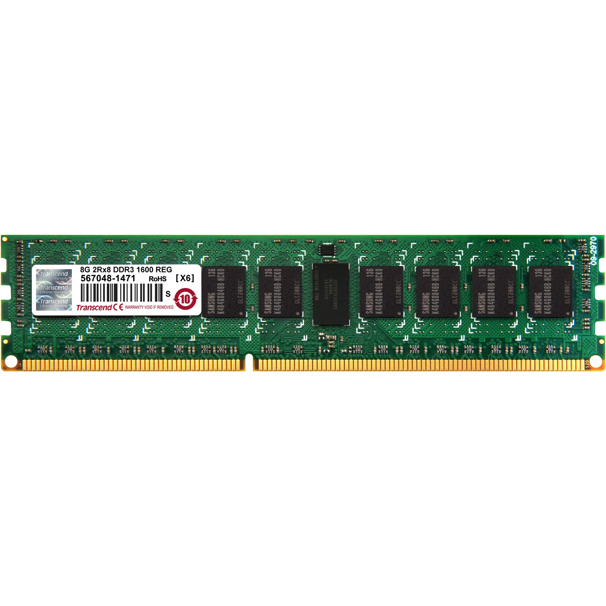 Transcend 8GB of DDR3 the Memory 240Pin Long-DIMM DDR3-1600 ECC Registered Memory - TS1GKR72V6H
