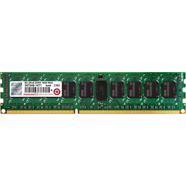 Transcend 8GB of DDR3 the Memory 240Pin Long-DIMM DDR3-1600 ECC Registered Memory - TS1GKR72V6H