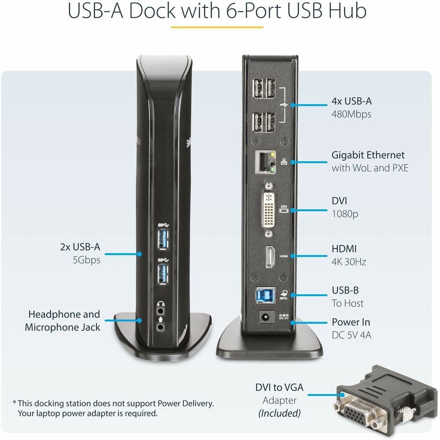 StarTech.com USB 3.0 Docking Station - Compatible with Windows / macOS - Supports Dual Displays - HDMI and DVI - DVI to VGA Adapter Included - USB3SDOCKHD - USB3SDOCKHD