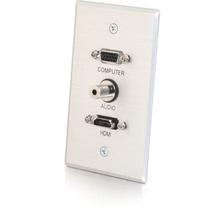 C2G HDMI, VGA and 3.5mm Audio Pass Through Wall Plate Single Gang Brushed Aluminum - 41034